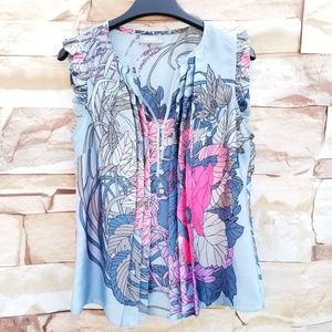 Wallis Floral Pleated & Ruffled Blouse, size Small